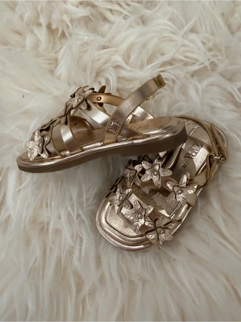Zara Toddler Metallic Gold Floral Sandals